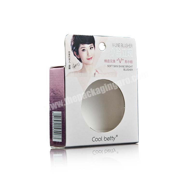 cheap custom printing art paper box for cosmetic blusher powder packaging box with clear PVC window