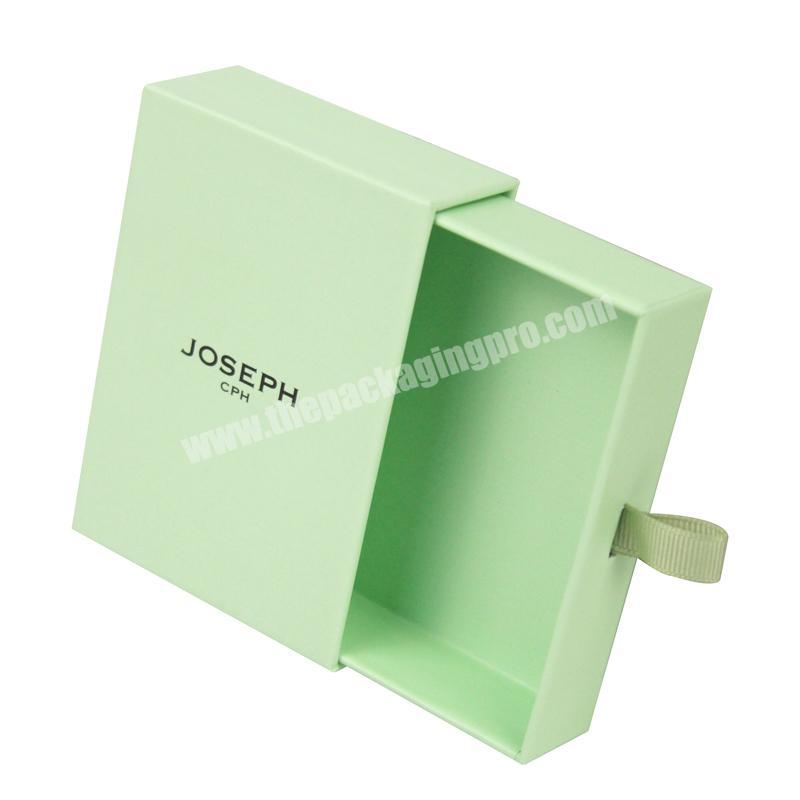 Drawer Packaging Jewelry Gift Box Texture Paper Customized Logo Luxury Gift Box with Green Ribbon