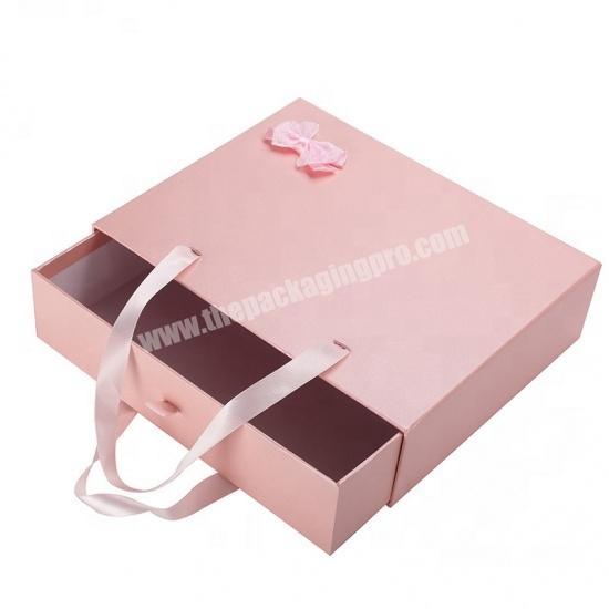 Eco-friendly cardboard luxury custom logo sliding drawer box clothes shoes packaging gift boxes with ribbon handle string