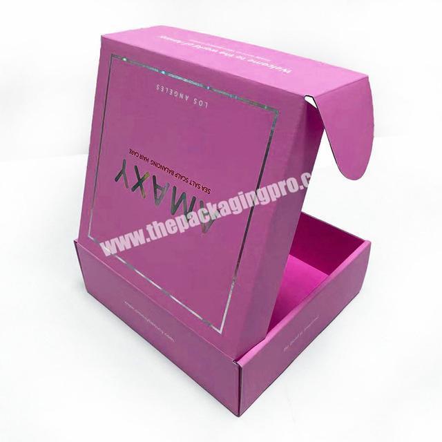Eco friendly custom shipping box pink clothing mailer hair extension package wig delivery mailer packaging mailing box