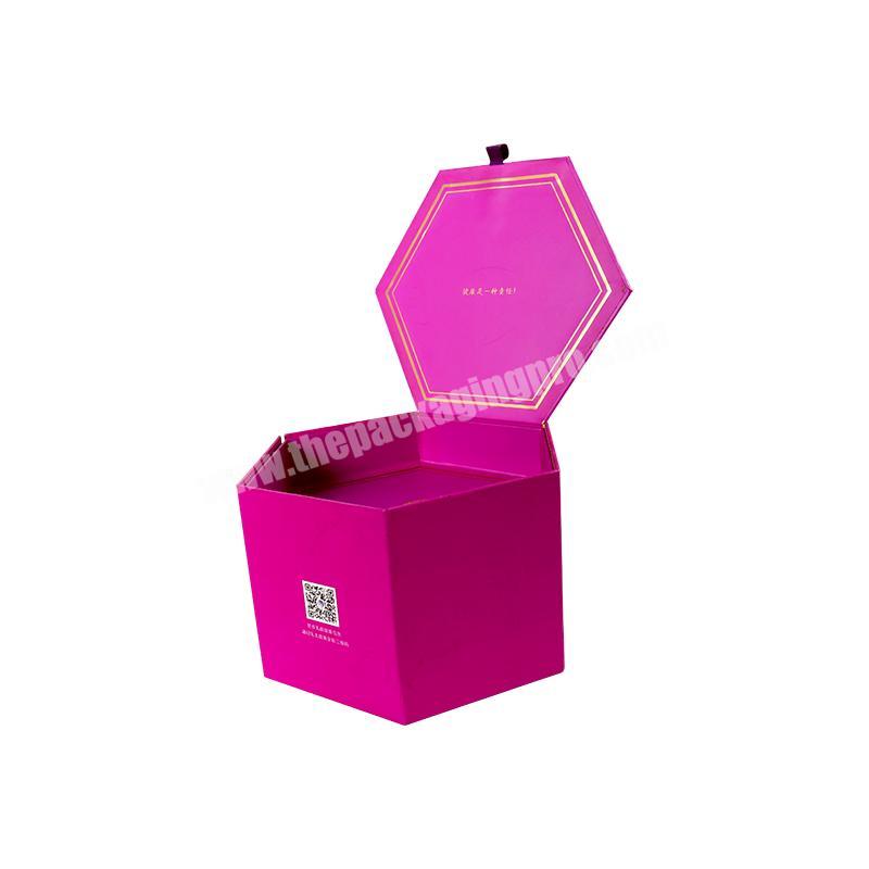 FSC High Quality Durable Customized Hexagon Printed Gift Paper Box with Handle