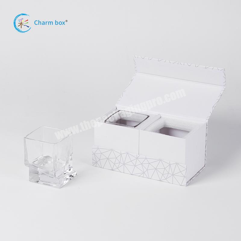 Factory Custom Rigid Cardboard Packaging Two Glass Cups Custom Magnetic Closure Gift Box