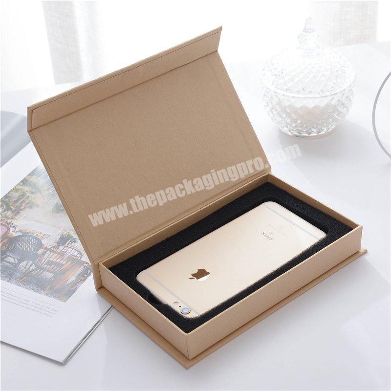 Factory Customizable foldable packaging Kraft Paper Flip Phone Case Black Sponge Liner Magnetic Gift Box