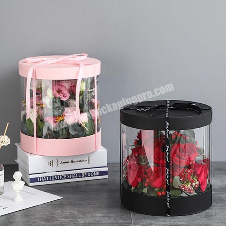 Factory Wholesale Customizable Large Giant Clear Plastic PVC Round Flower Box For Birthday Rose Flower Bouquet Gift Packaging