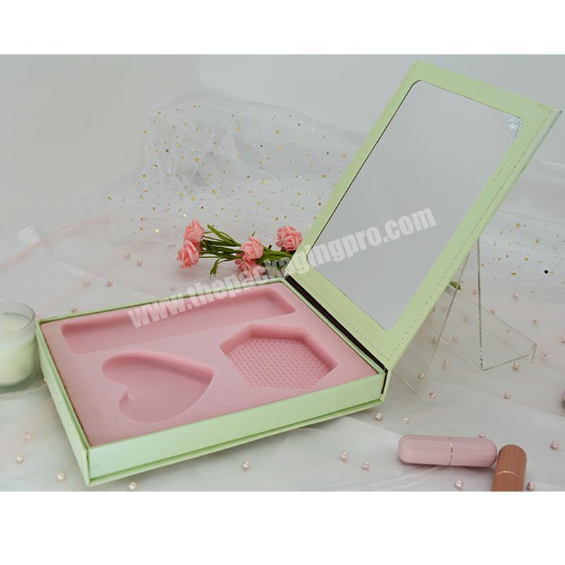 Factory direct sales Green paper leather gift box luxury storage box jewelry box with mirror