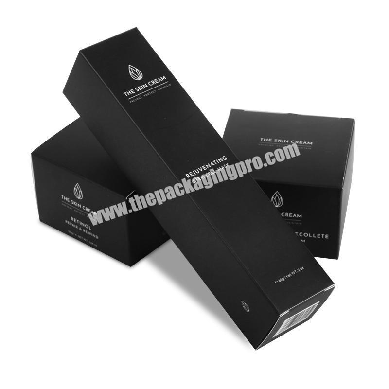 Luxury Cmyk Print Logo Customized 30ml 50ml Sunscreen Lotion Gloss Black Paper Box For Cosmetic Skincare PackagingMakeup