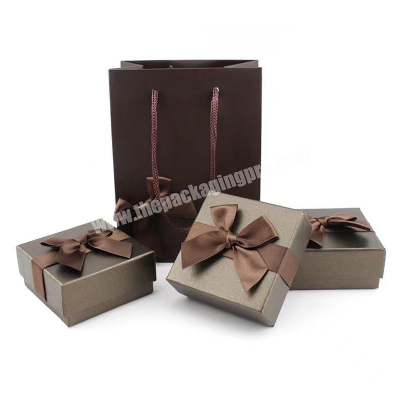 Fashion Coffee Bow Jewelry Box Ring Necklace Bracelet Jewelry Box Gift Carrying Paper Bag