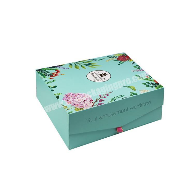 Flower Matte Oprion Type Square Jewelry Scarf 3 Layer Drawer Paper Packaging gift Box with ribbon handle