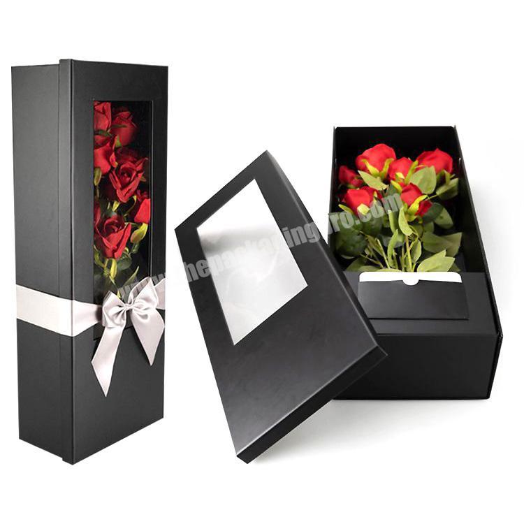 Foldable Lid and Base Box Cover Window Flower  Valentine's Day Rose Gift Box Flower Gift Box With Window