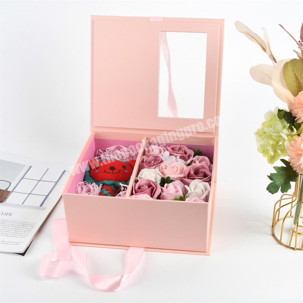 Free Sample Hot Sale Luxury Eco Friendly Perfume Flowers Packaging Gift Boxes Pink Rose Flower Box With Window