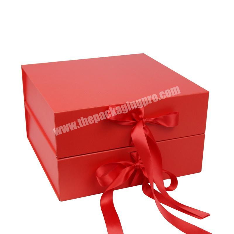 Full Red Rigid Luxury Gift Paper Box Collapsible Gift box Magnet Closure Gift Boxes With Ribbon