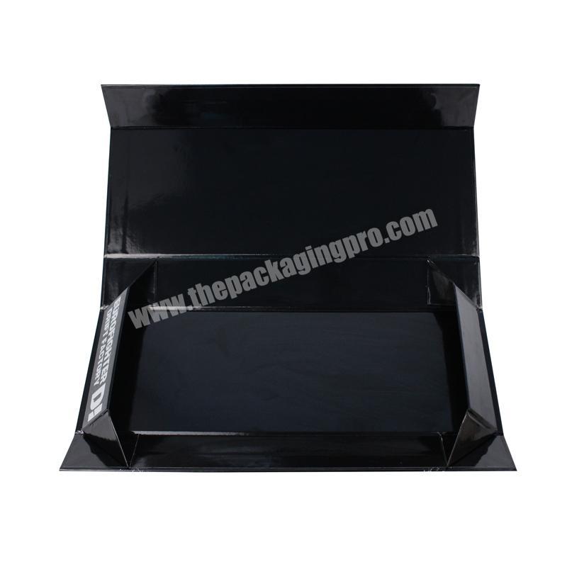Gloss Black Cardboard Magnetic Closure Collapsible Paper Box Shinny Surface Rigid Cardboard For Clothes