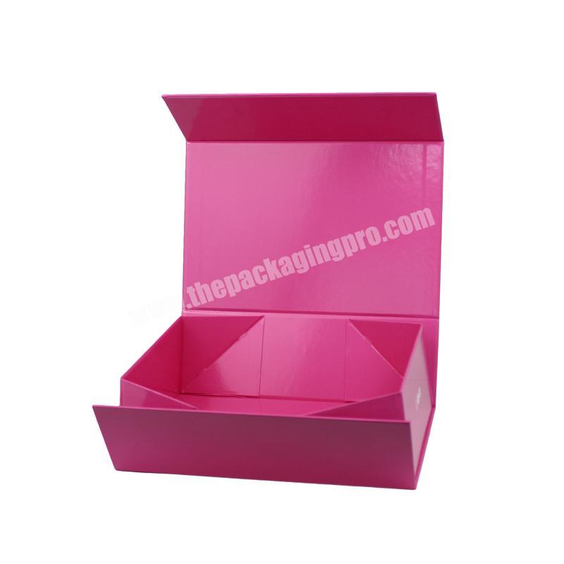 Glossy Pink Printing Custom  Paper Gift Boxes Closure Flat Foldable Recycled Cardboard Packaging Magnetic box