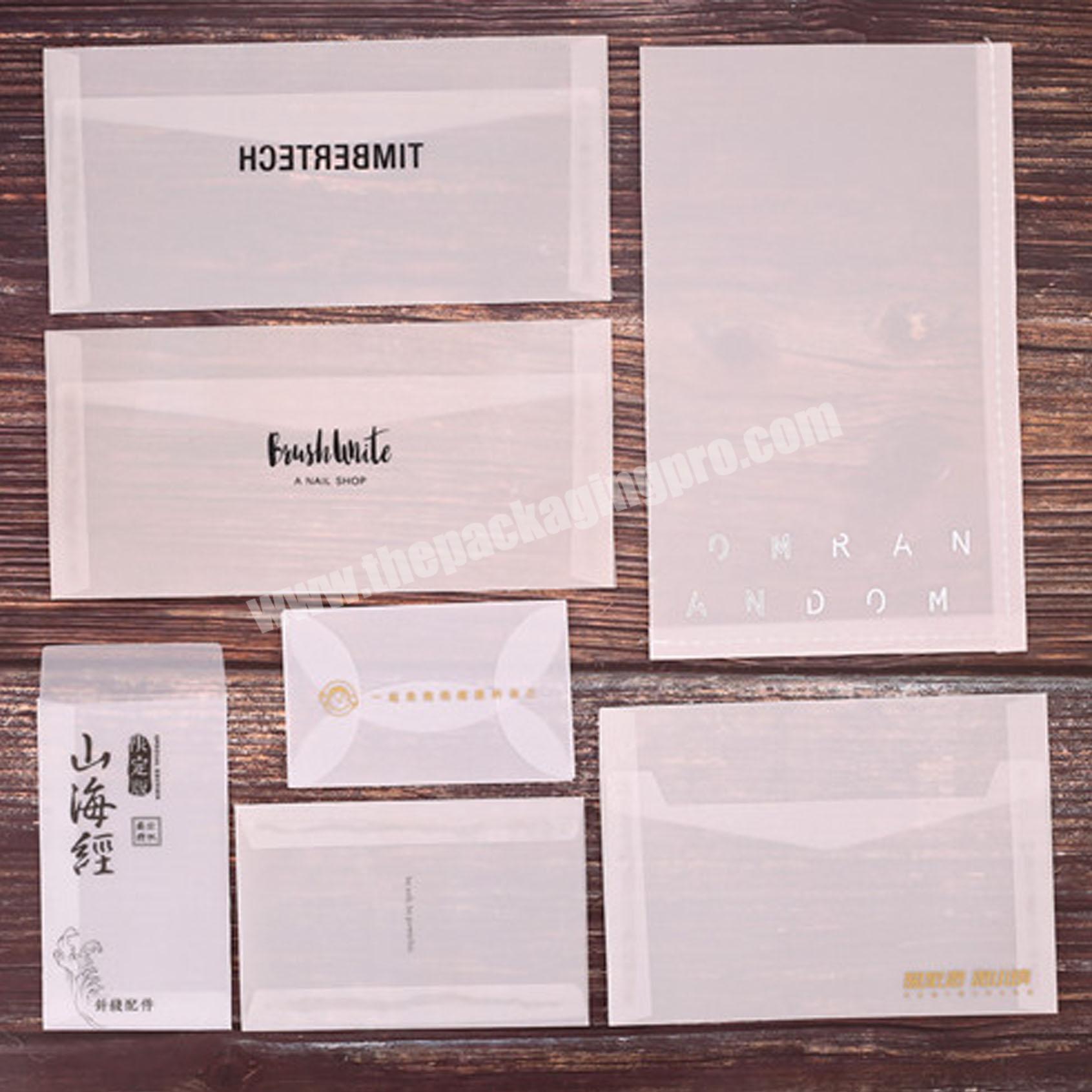 Gold Foil Semi-opaque Clear Transparent Tracing Paper Glassine Envelopes For VIP And Wedding Card