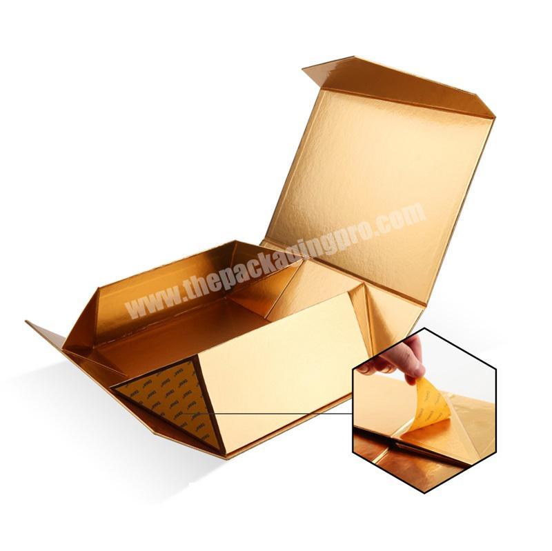 Gold Glossy Luxury Packaging Box with lids Custom Logo Collapsible Large Gift Box with Magnetic Closure