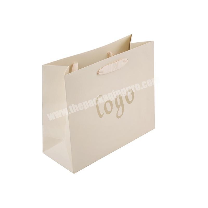 Gold Stamping Luxury White Clothing Shopping Paper Bag With Ribbon Handle
