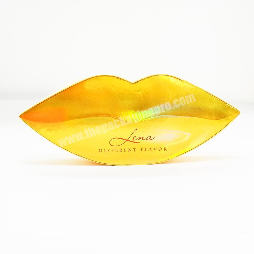 Golden laser creative design lips shape paper cardboard box gift chocolate packing box