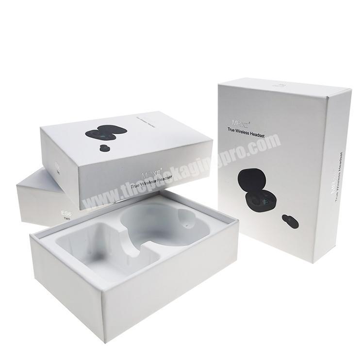 Guangzhou earphone  new arrival white cardboard Stamping consumer electronics packaging ecommerce boxes custom logo