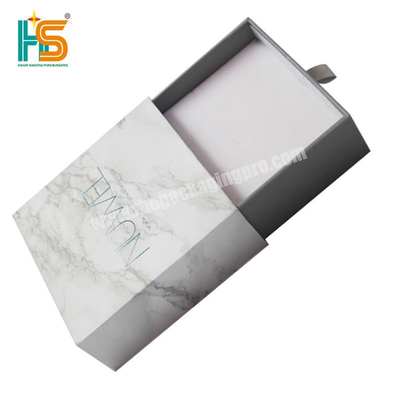 HS Hand-made Small Black Luxury Custom Rigid Cardboard Gift Packaging marble Sliding jewelry Box