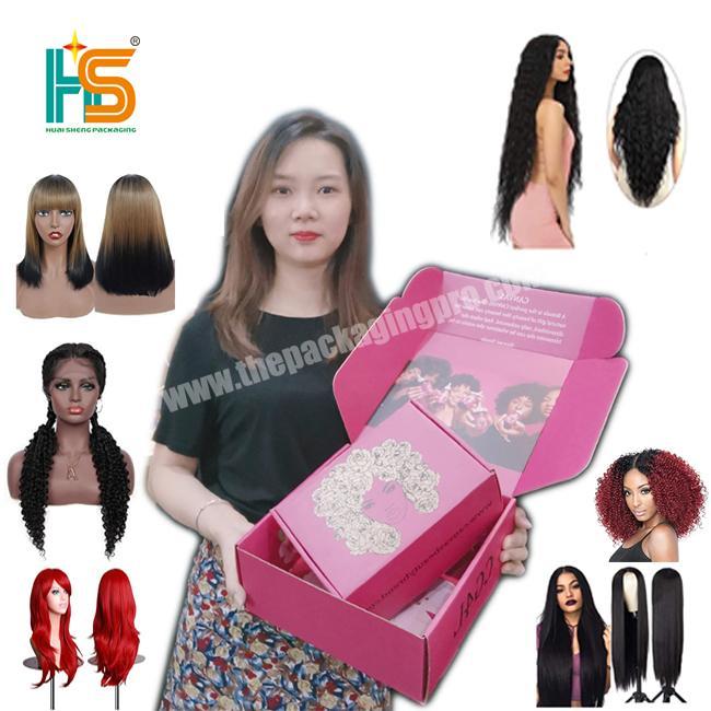 HS Luxury Free sample free design color logo Wig hair extensions box packaging custom logo