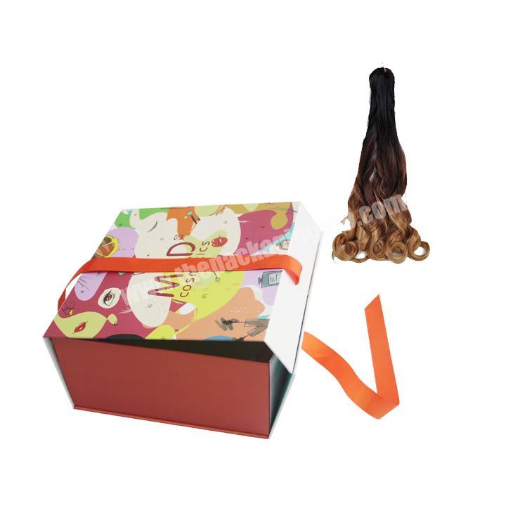 Hair Bundles Packaging Box Extension Bags with Satin Human Weave Hair Gift Storage Box with Ribbon Closure for Wig Accessories
