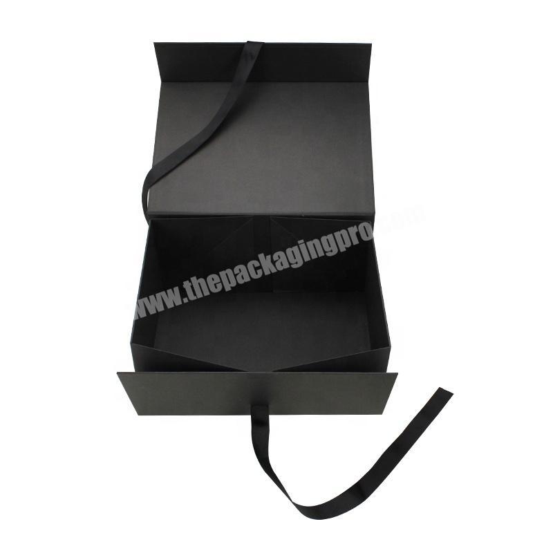 High-End Black Foldable Shoe Clothes Paper Gift Boxes Foldable Ribbon Packaging Magnetic Gift Card Paper Box