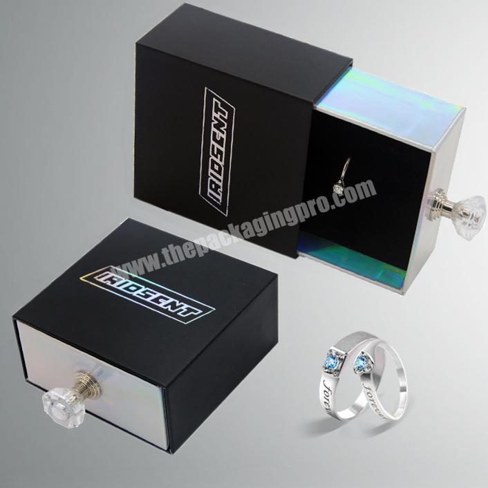 High End Carton Black Drawer Glitter Iridescent Jewelry Box