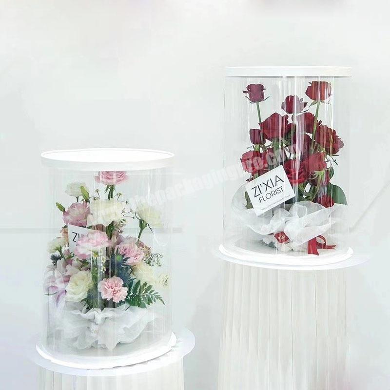 High Quality Beheart Luxury Pink Red Flower Orange Bouquet Cake Gift Package Handle Transparent Flower Favor Boxes