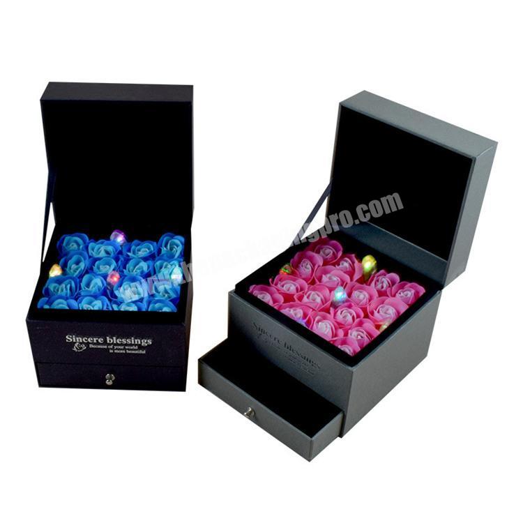 High Quality Custom Black And Gold Double Drawer Flower Gift Cardboard Box Pack