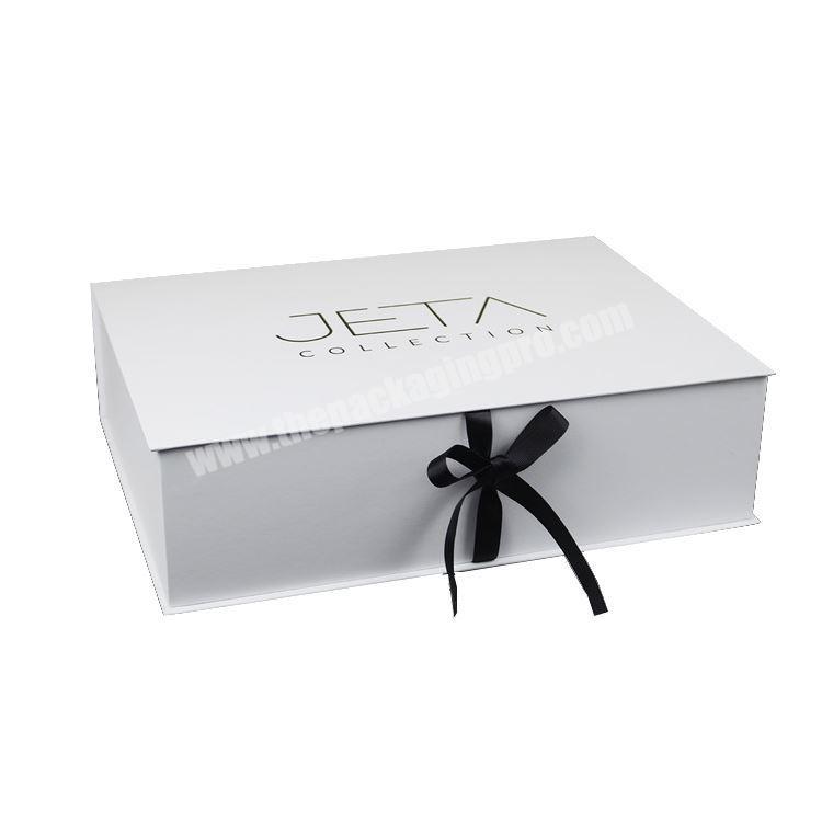 High Quality Customized Logo Luxury White Romantic Glossy Cardboard Gift Box With Ribbon Ties