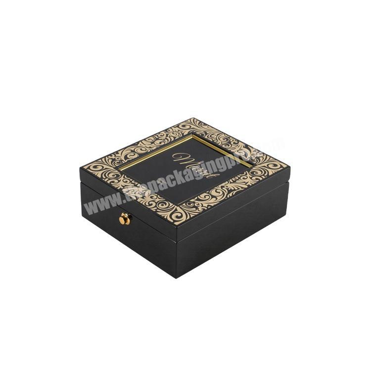 High Quality English Alphabet Print Case Black Luxury Perfume Box Gift Storage Pine Wood Case