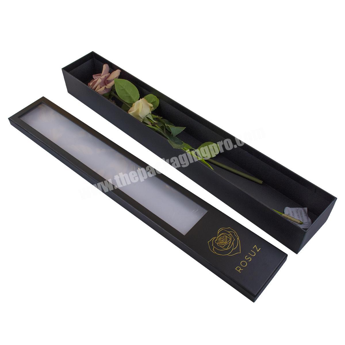 High end cardboard long stem flower arrangement gift packaging box paper rectangle flowers shipping box with clear PVC window