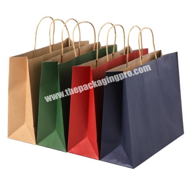 High quality custom logo paper shopping biodegradable packaging gift bag with rope handle pure color kraft paper shopping bags