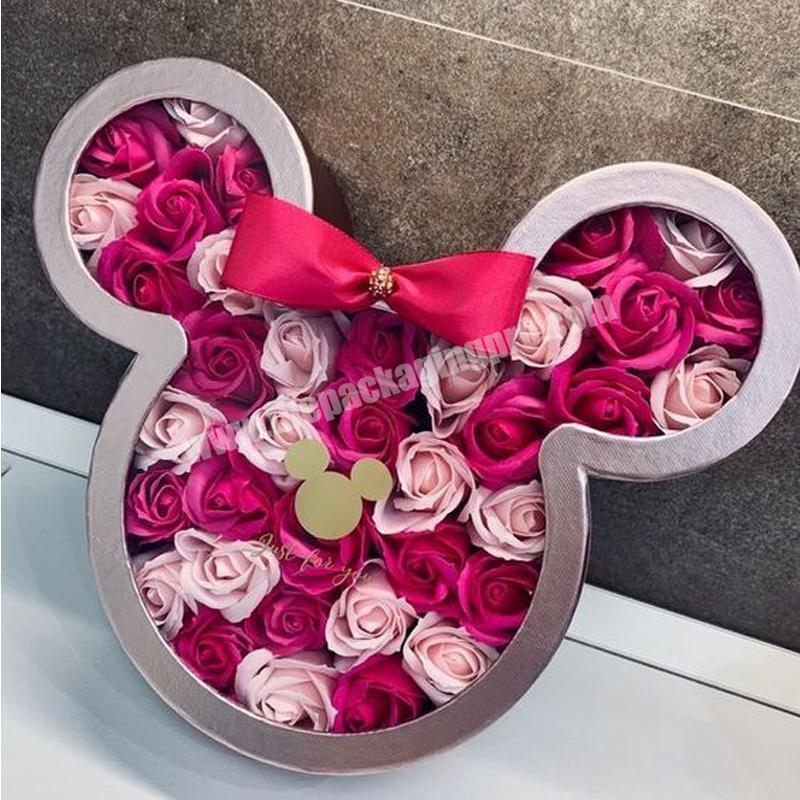 High quality luxury paper rose flower wine gift box & cardboard mickey face shape flowers arrangement packaging box