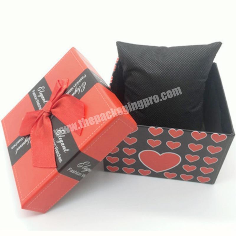 Hot Selling Custom Logo Watch Case 2022 Wholesale Single Cardboard Display Gift Package Watch Box With Pillow And Ribbon Bow