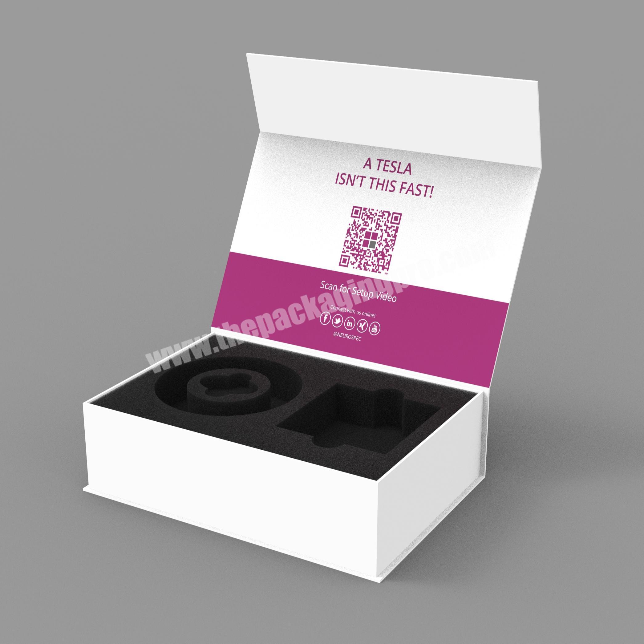 Hot sale custom logo phone paper packaging boxes luxury camera rigid cardboard magnet closure gift box with foam for speaker
