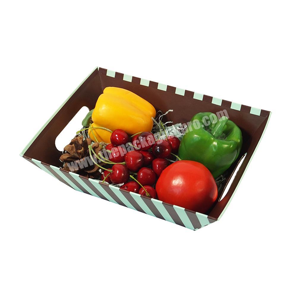 Hot sale fruit vegetable bread chocolate food green striped cardboard tray gift box with handle