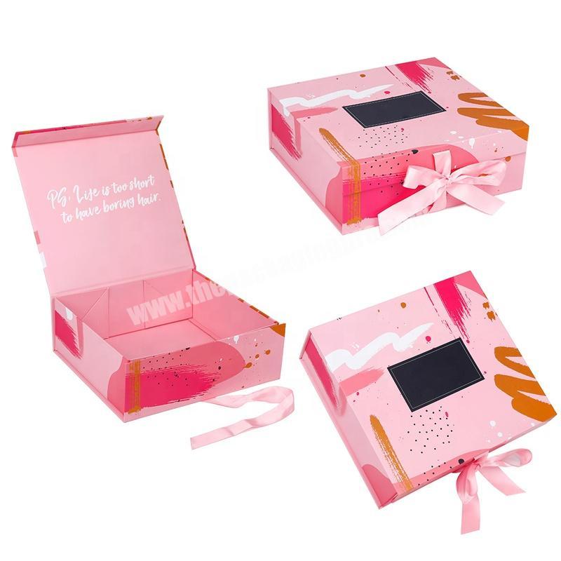 Inquiry Pink Gift Box Folding Paper Box With Ribbon
