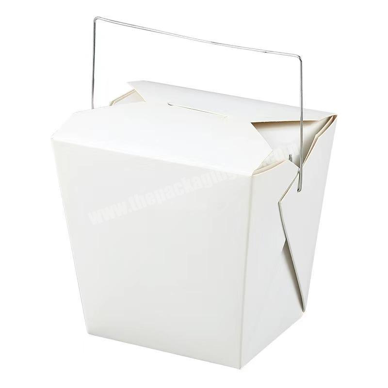 Iron wire portable disposable paper square bottom noodle carton takeaway paper lunch box round takeaway packing box