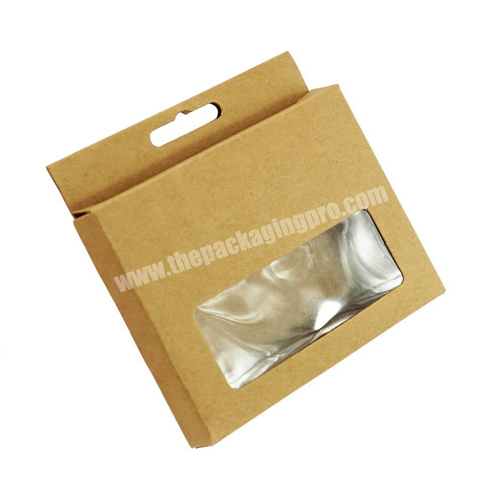 Kraft paper candy box with hook earphone data cable packaging box with pvc window accept customization LOGO for menstrual cup