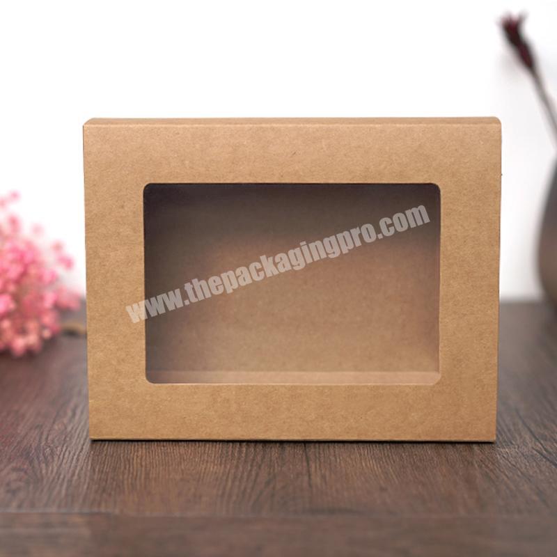 Kraft paper cookie mooncake tea coaster gift packaging box drawer box with clear PET window