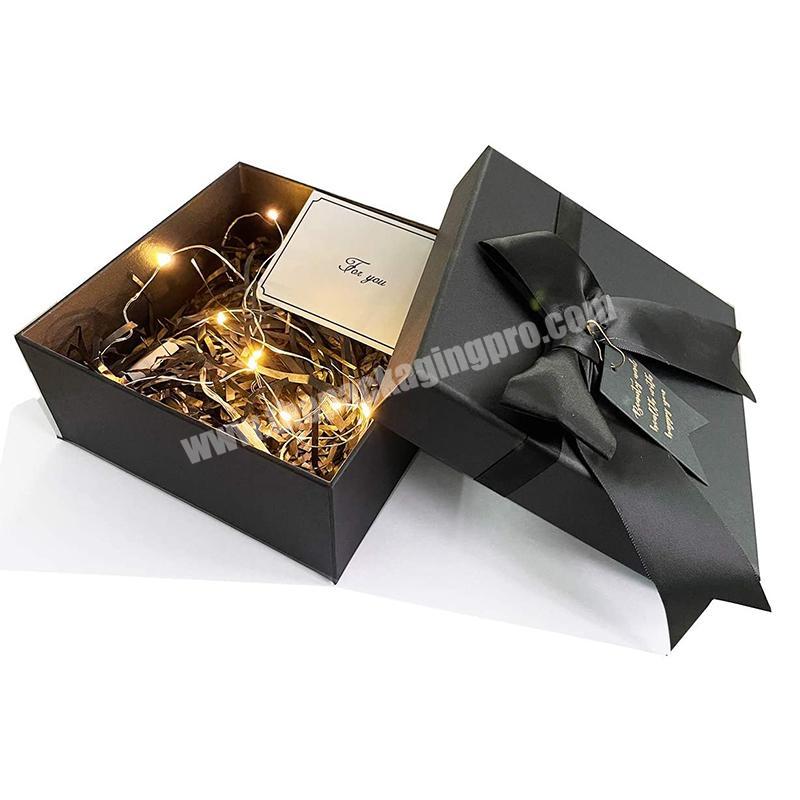 Large Black Gift Box with LED String Lights Greeting Card Lid and Base Boxes for Big Gifts