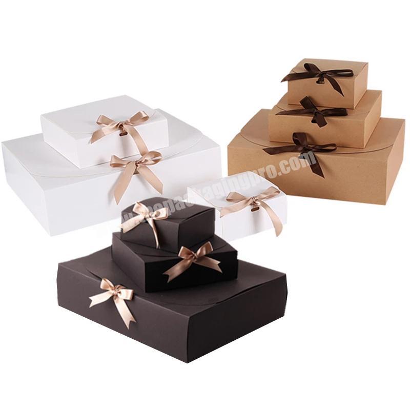 Large Gift Packaging Paper Box With Ribbon White Black Wedding Gift Boxes Package Christmas Birthday Party Decorations box
