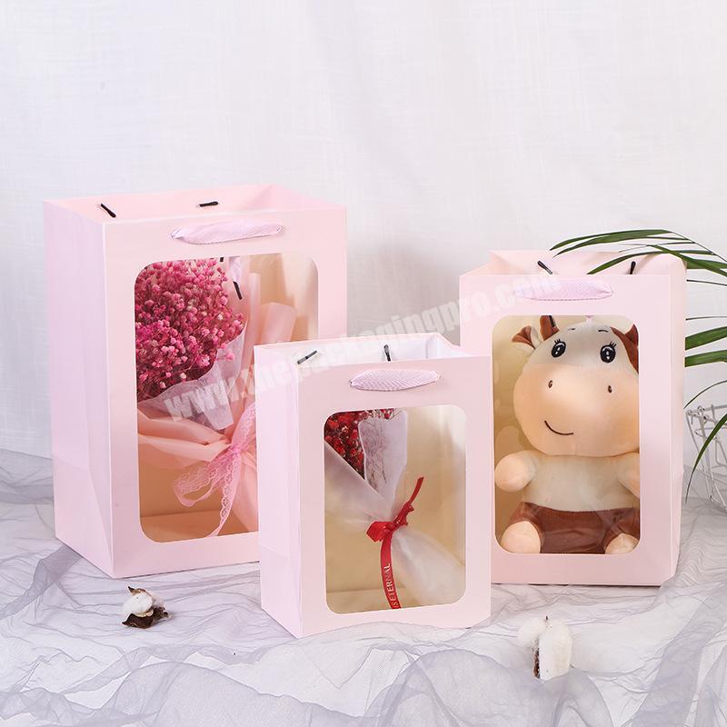Lipack Custom Printed Reusable Luxury Gift Paper Shopping Bag Eco-Friendly Transparent Gift Packaging Bag With Window