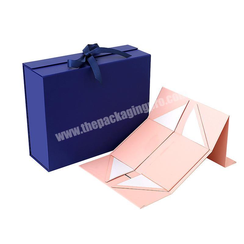 Low MOQ Book Shape Gift Box With Ribbon Clothes Closure Paper Box Packaging Rigid Cardboard Magnetic Gift Box