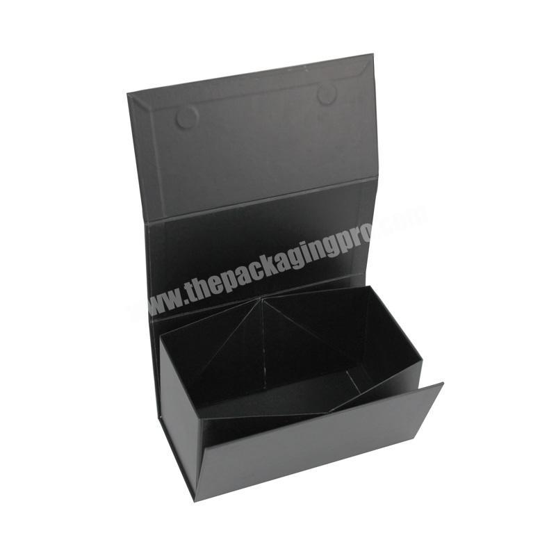 Low MOQ black color rigid flat magnetic folding gift box for packaging