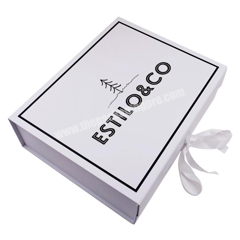 Luxury Clothes T Shirt Shoe Packaging Custom Boxes Soap Cosmetic Paperboard Gift Box Magnetic Perfume Bamboo with Ribbon White