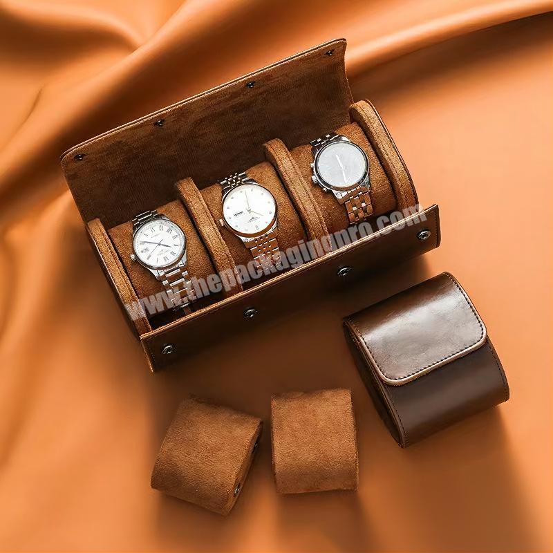 Luxury Colored portable pu leather watch travel storage box bracelet jewelry watch packaging organizer box 3 slots waterproof