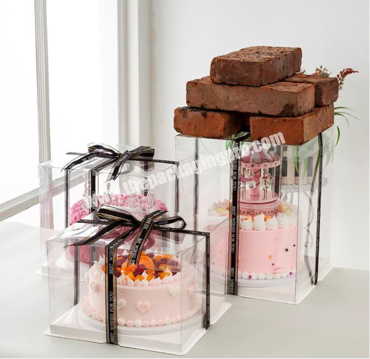 Luxury Custom Logo White Clear Round Square Tall Transparent Cake Box PET PVC Plastic Wedding Birthday Party Gift Box