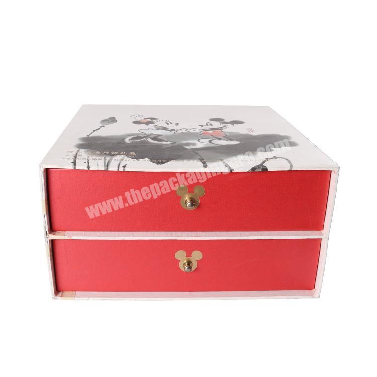 Luxury Custom Mickey Pattern Gift Mooncake Packaging Cardboard Paper 2 Layer Drawer Box
